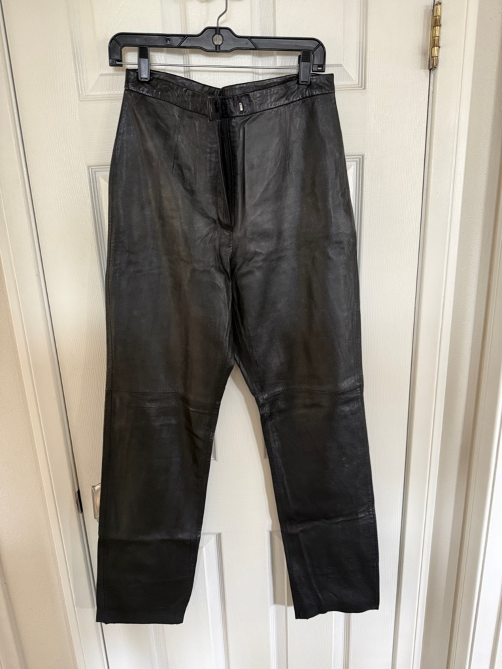 Women's Black Straight-Leg Leather Pants